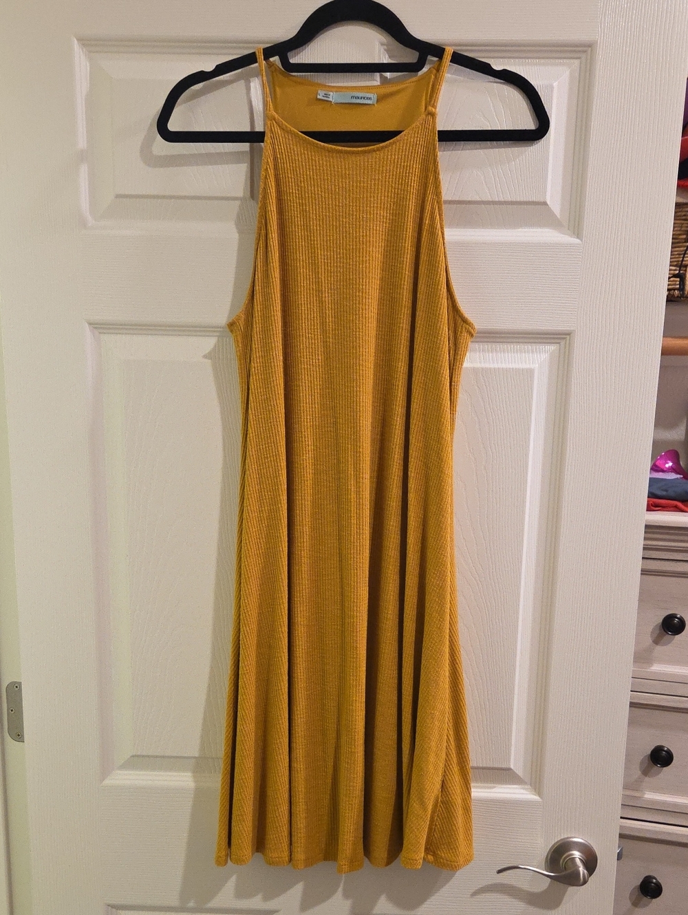 Maurices Mustard Ribbed High-Neck Swing Dress